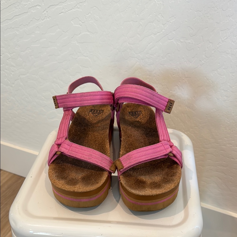 Reef Pink Barbie Sandals with Adjustable Straps and Cork Footbed
